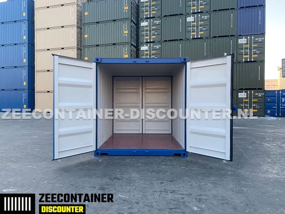 10ft Zeecontainer Dubbeldeurs (tunnel) – RAL 5010 Blauw – Nieuw (CSC) Zeecontainer Discounter