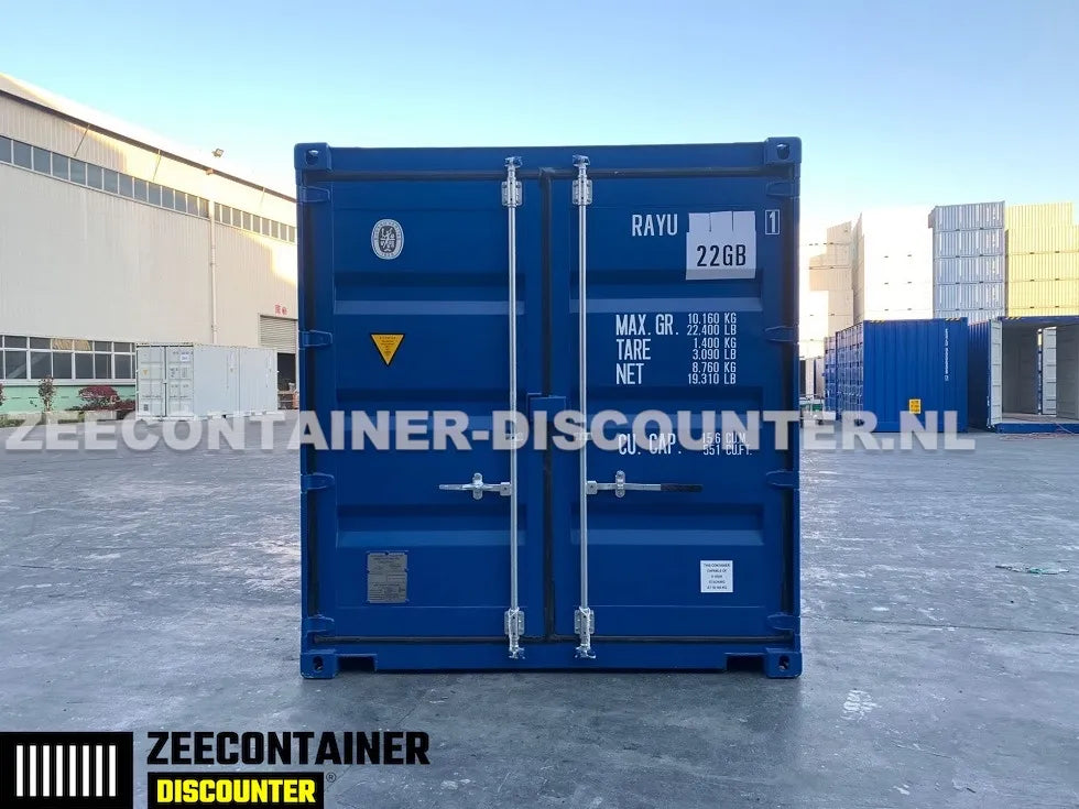 10ft Zeecontainer Dubbeldeurs (tunnel) – RAL 5010 Blauw – Nieuw (CSC) Zeecontainer Discounter