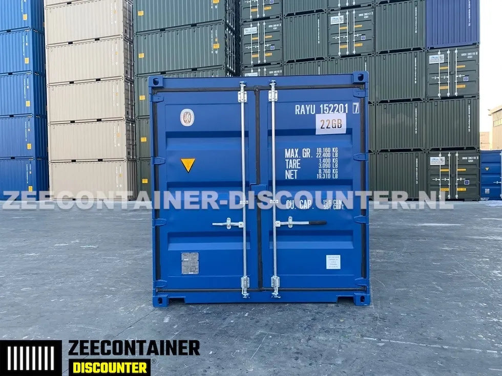 10ft Zeecontainer Dubbeldeurs (tunnel) – RAL 5010 Blauw – Nieuw (CSC) Zeecontainer Discounter