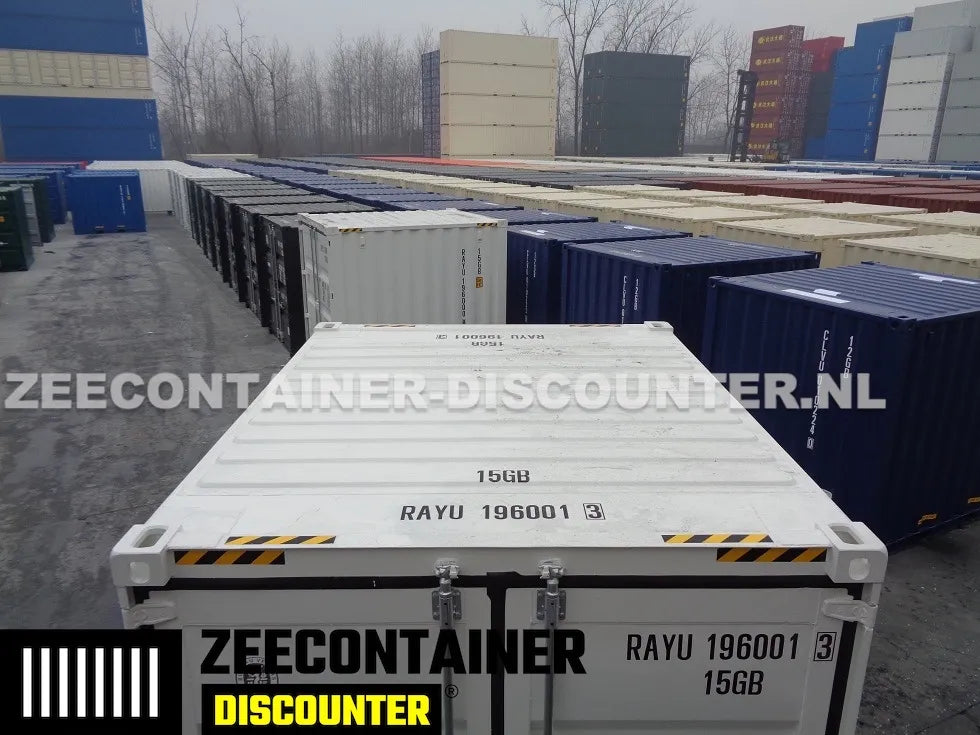 10ft High-Cube Zeecontainer – RAL 9010 Zuiver wit – Nieuw (CSC) Zeecontainer Discounter