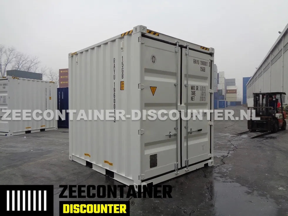 10ft High-Cube Zeecontainer – RAL 9010 Zuiver wit – Nieuw (CSC) Zeecontainer Discounter