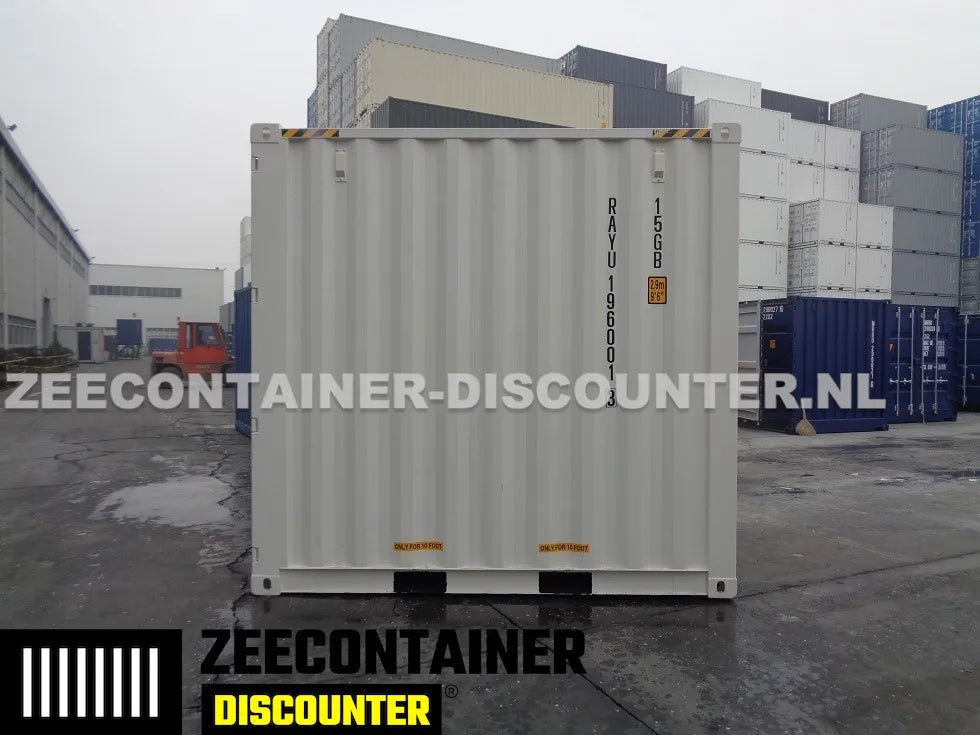 10ft High-Cube Zeecontainer – RAL 9010 Zuiver wit – Nieuw (CSC) Zeecontainer Discounter