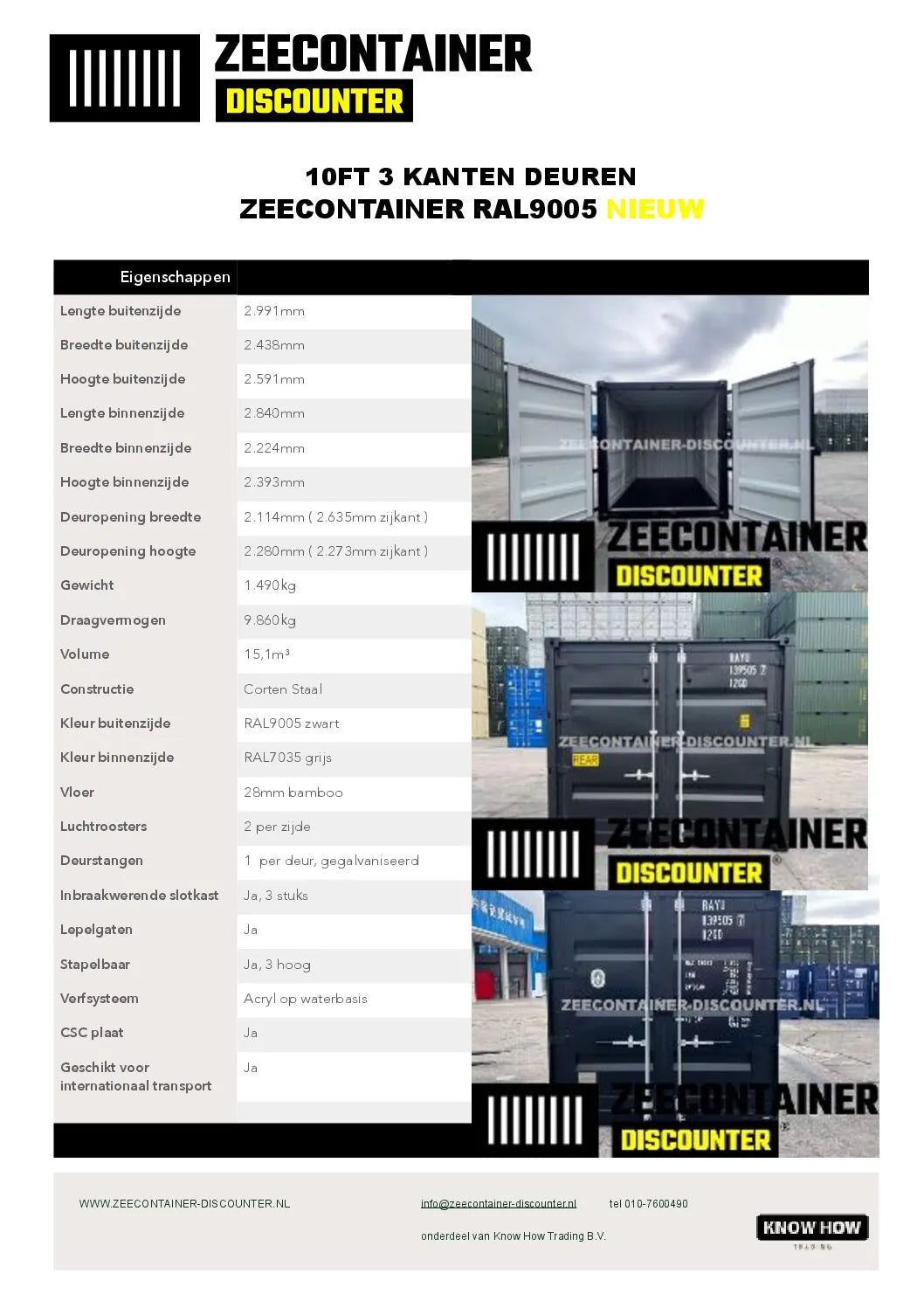 10ft Open Side Zeecontainer – RAL 9005 Gitzwart – Nieuw (CSC) Zeecontainer Discounter