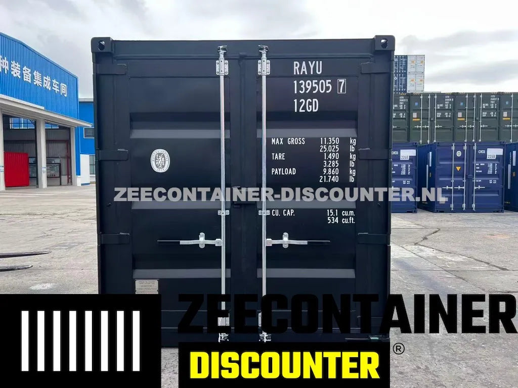 10ft Open Side Zeecontainer – RAL 9005 Gitzwart – Nieuw (CSC) Zeecontainer Discounter
