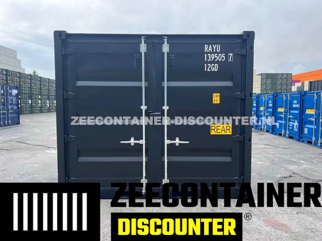 10ft Open Side Zeecontainer – RAL 9005 Gitzwart – Nieuw (CSC) Zeecontainer Discounter