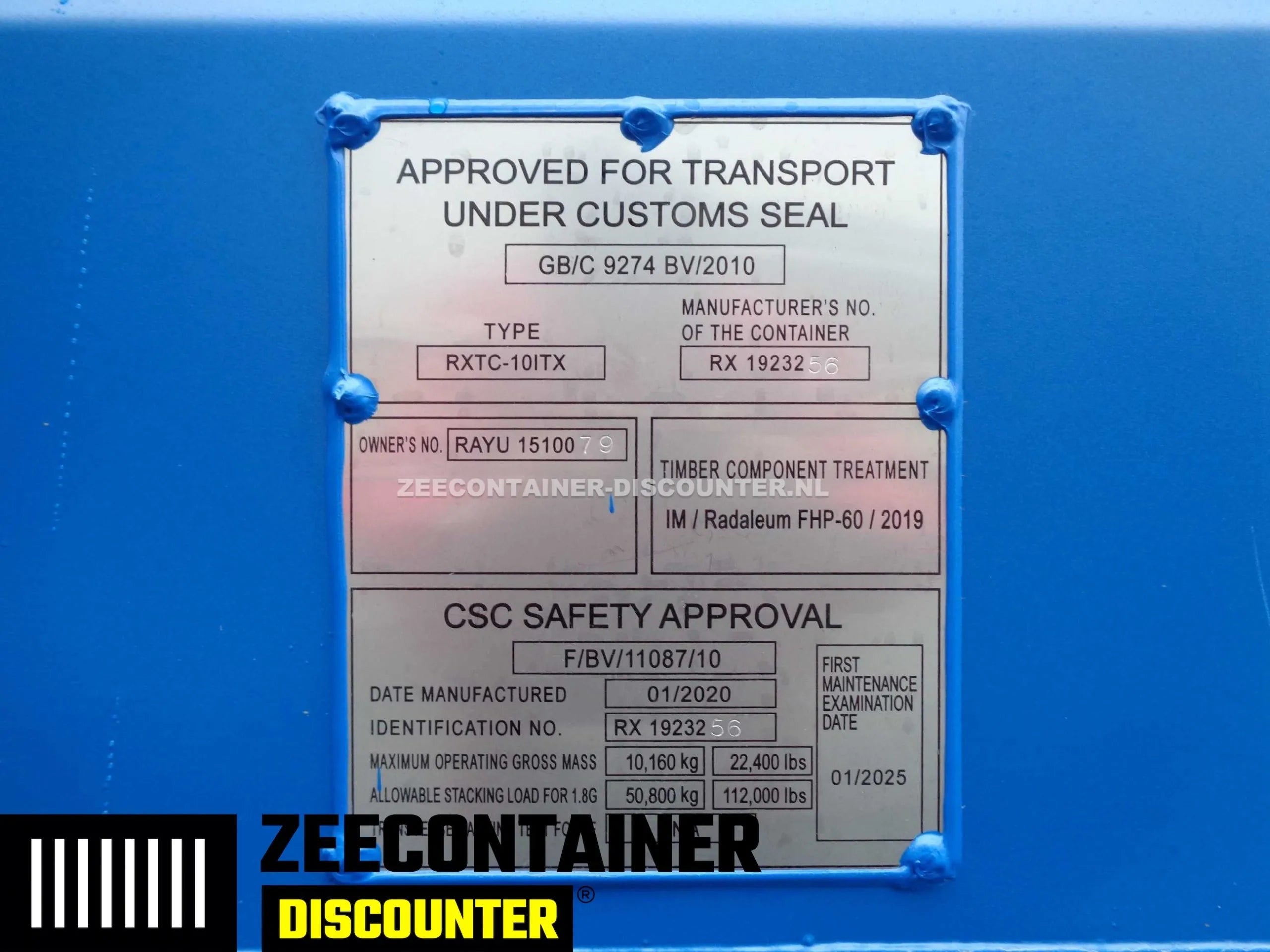 10ft Zeecontainer (Dry Van) – RAL 5010 Blauw – Nieuw (CSC) Zeecontainer Discounter