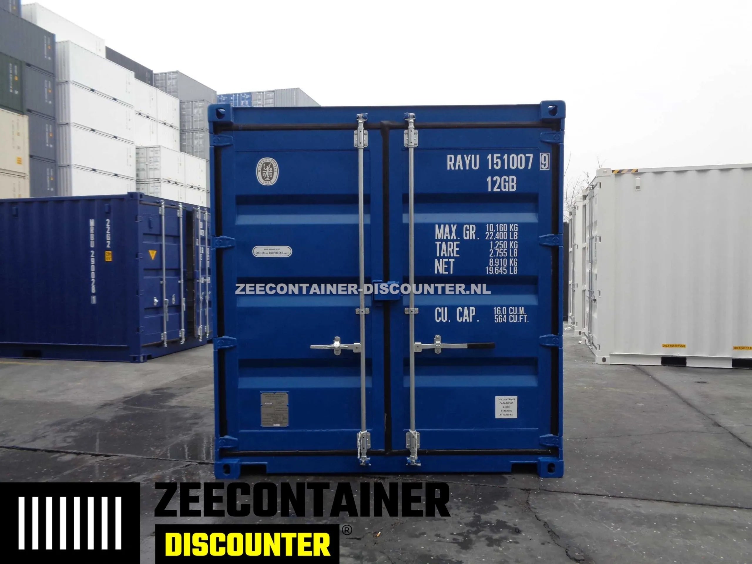 10ft Zeecontainer Dubbeldeurs (tunnel) – RAL 5010 Blauw – Nieuw (CSC) Zeecontainer Discounter