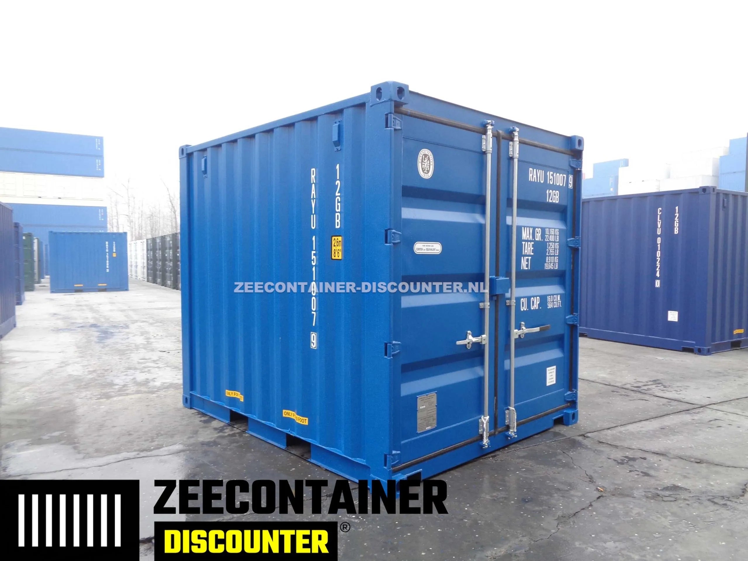 10ft Zeecontainer Dubbeldeurs (tunnel) – RAL 5010 Blauw – Nieuw (CSC) Zeecontainer Discounter