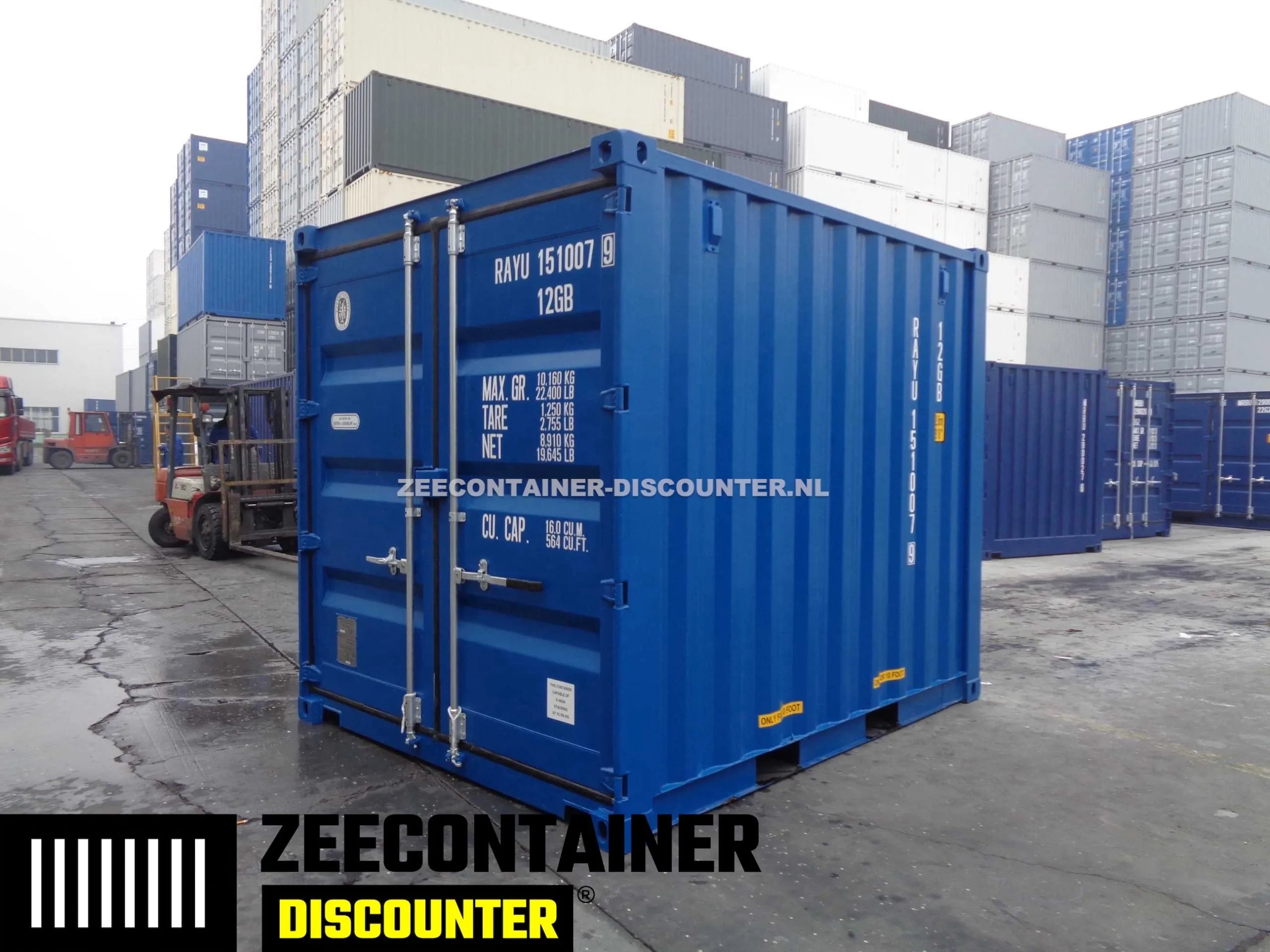 10ft Zeecontainer Dubbeldeurs (tunnel) – RAL 5010 Blauw – Nieuw (CSC) Zeecontainer Discounter
