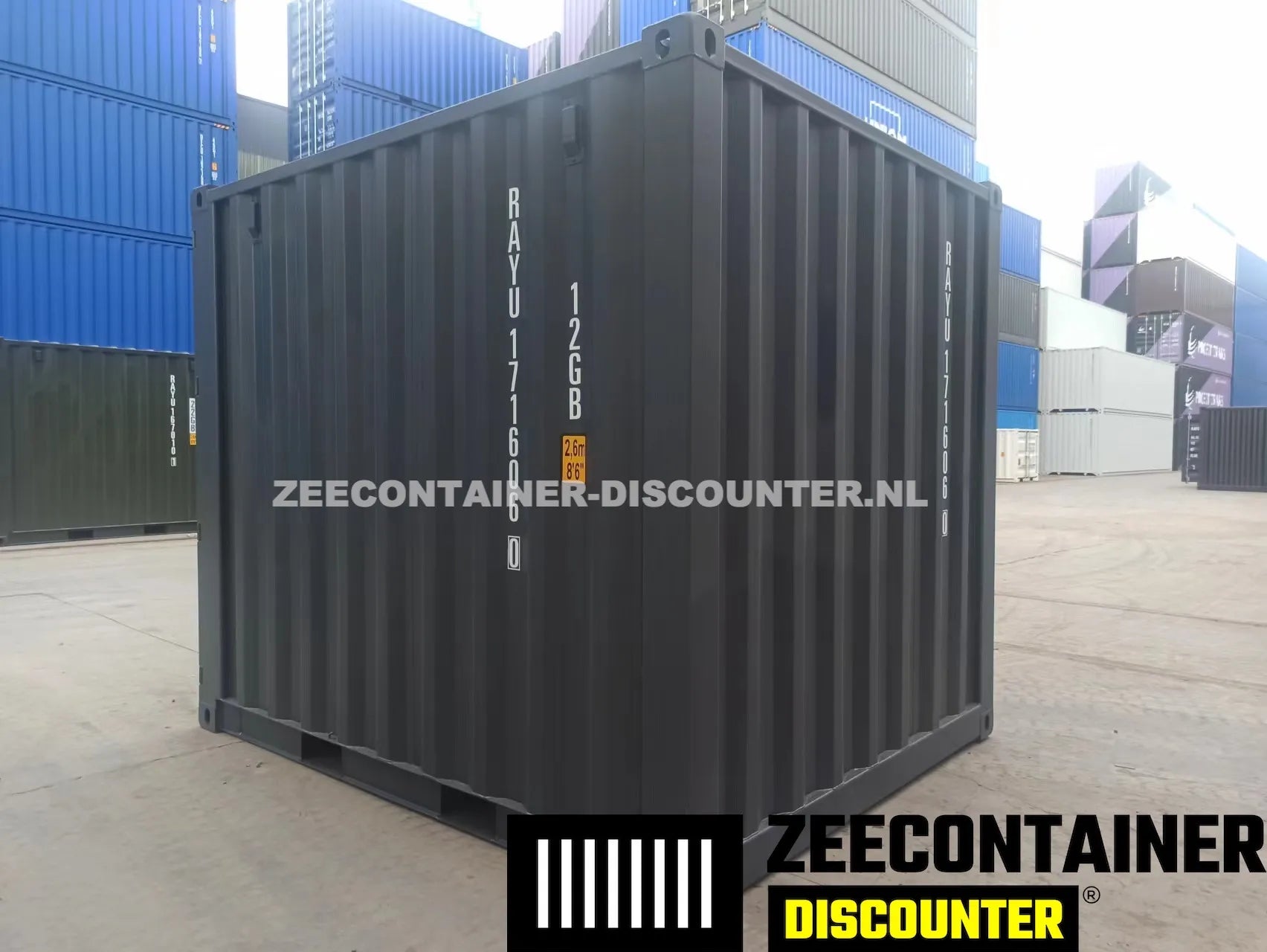 10ft Zeecontainer (Dry Van) – RAL 7016 Antracietgrijs – Nieuw (CSC) Zeecontainer Discounter