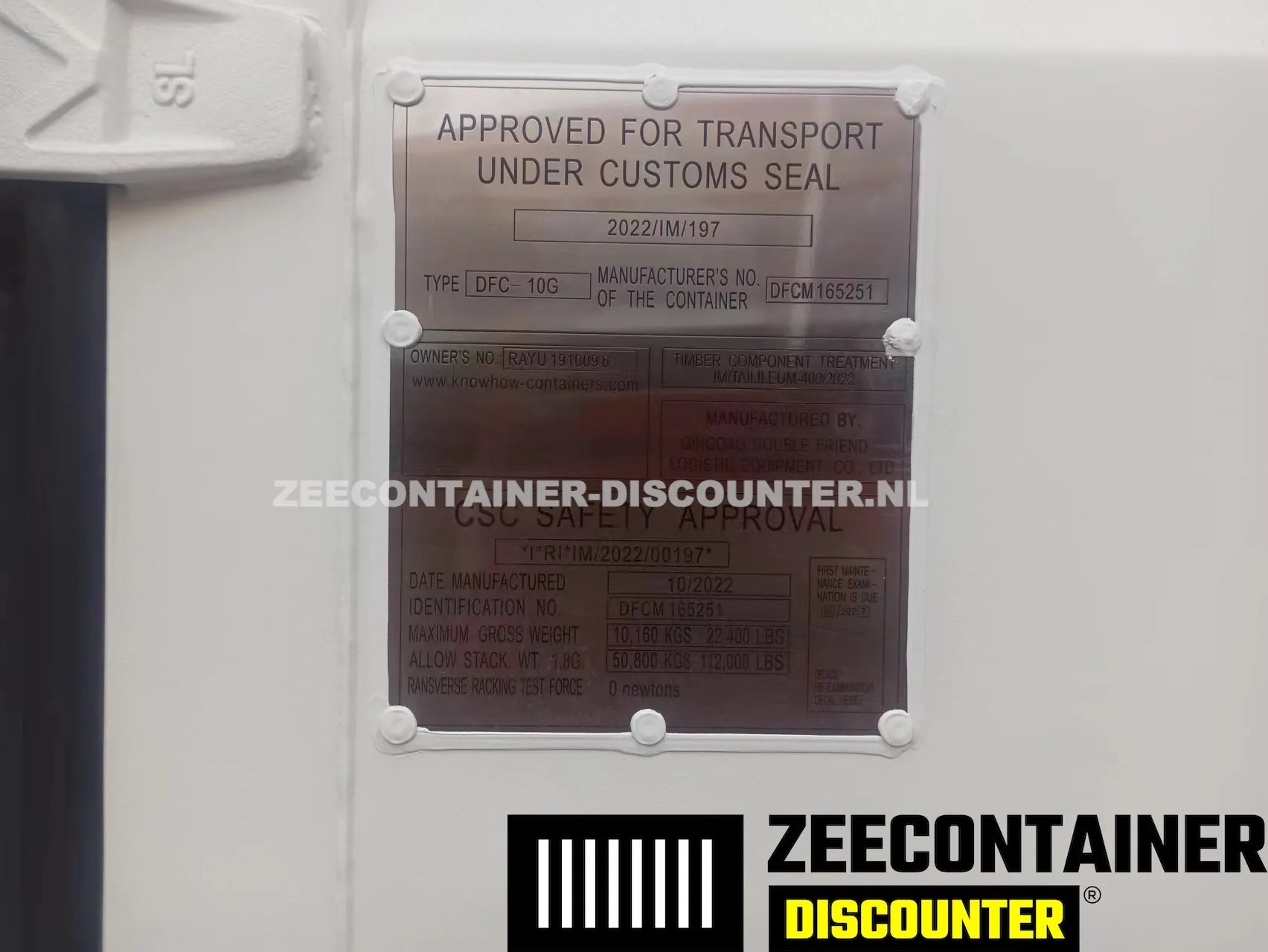 10ft Zeecontainer (Dry Van) – RAL 9010 Wit – Nieuw (CSC) Zeecontainer Discounter