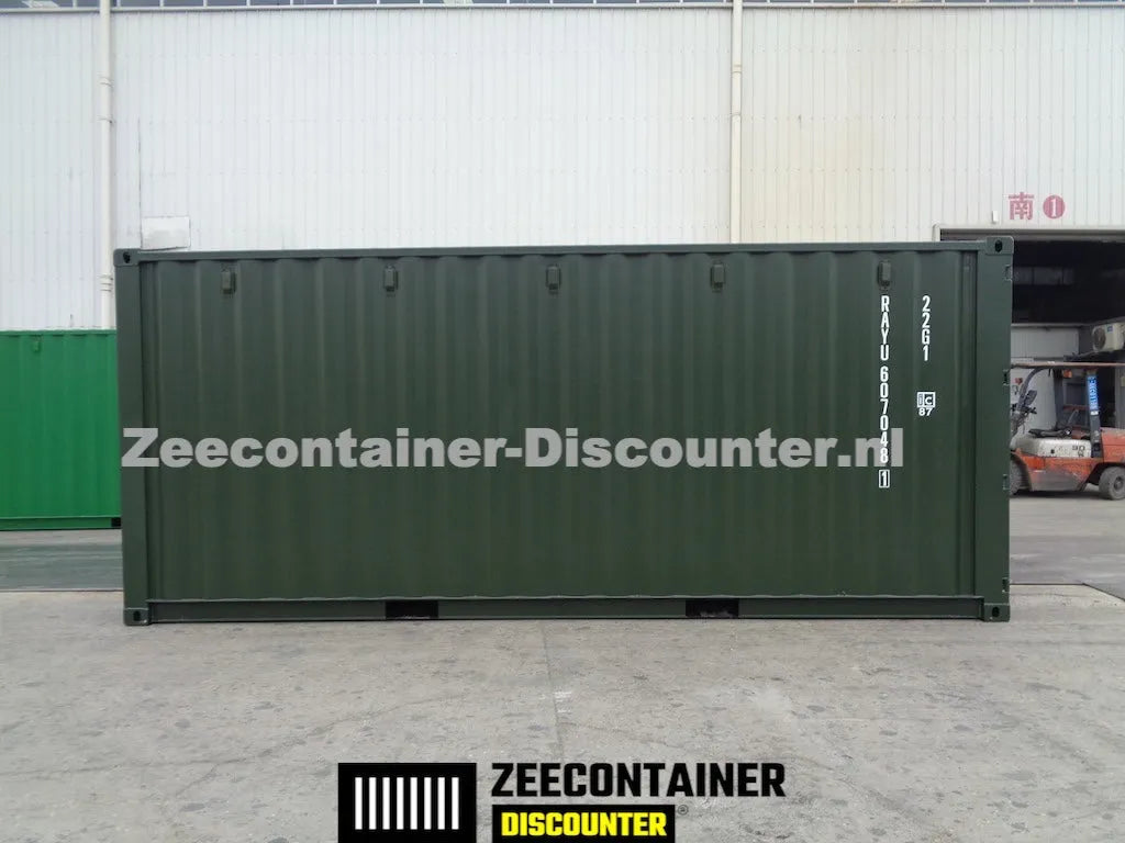 20ft Zeecontainer (Dry Van) – RAL 6007 Flessengroen – Nieuw Zeecontainer Discounter