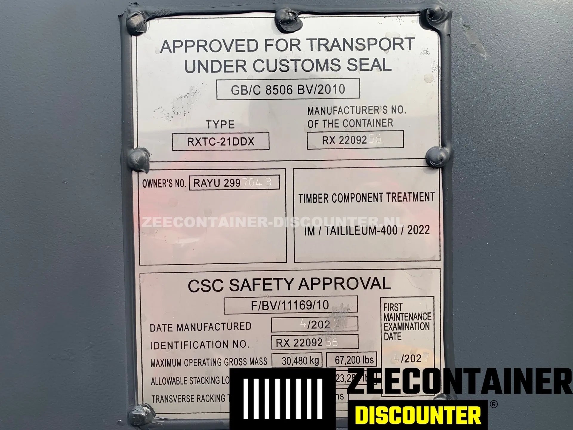 20ft High-Cube Dubbeldeurs Zeecontainer – RAL 7016 Antracietgrijs – Nieuw (CSC) Zeecontainer Discounter