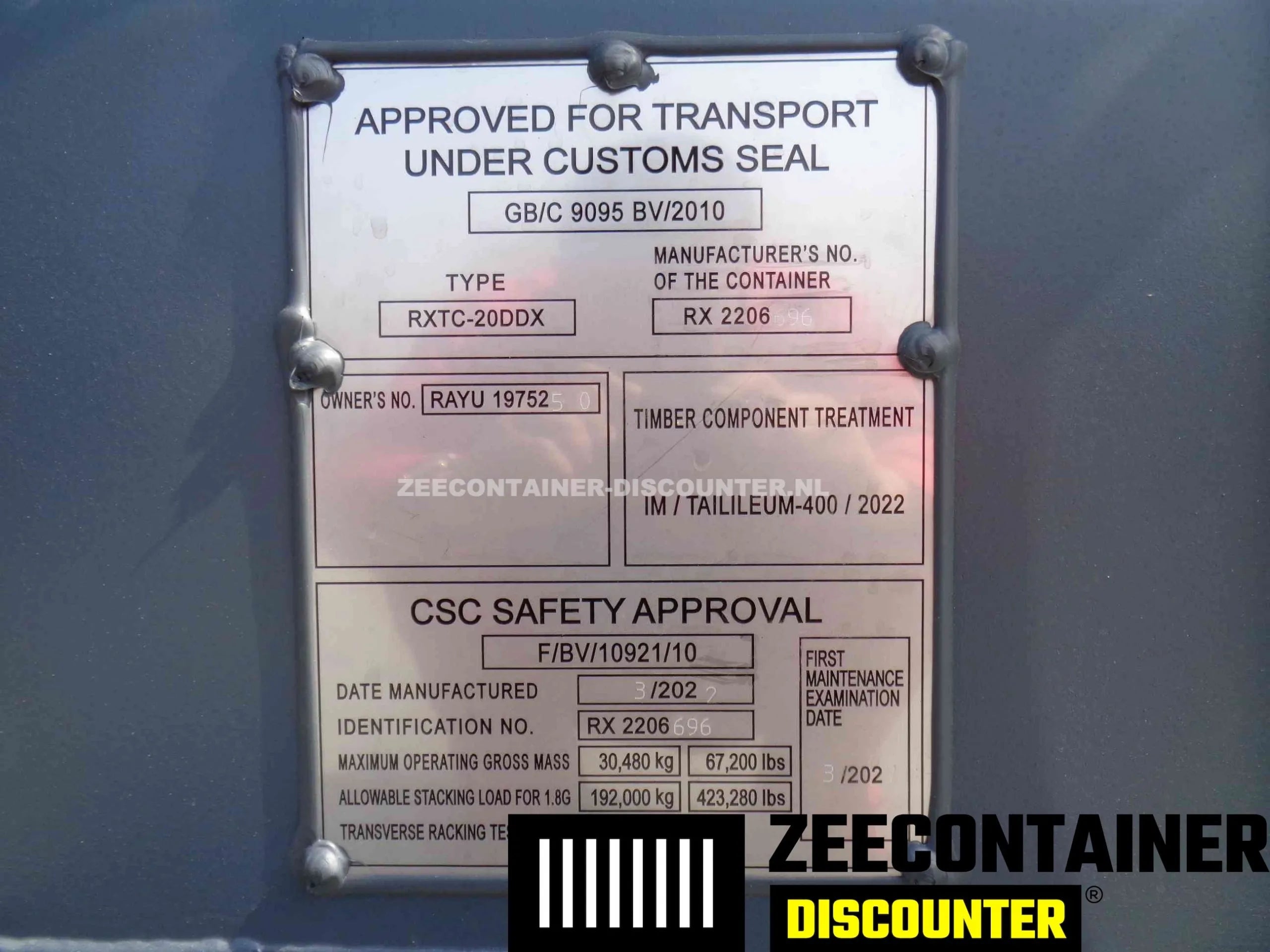 20ft Dubbeldeurs Zeecontainer – RAL 7016 Antracietgrijs – Nieuw (CSC) - Zeecontainer Discounter