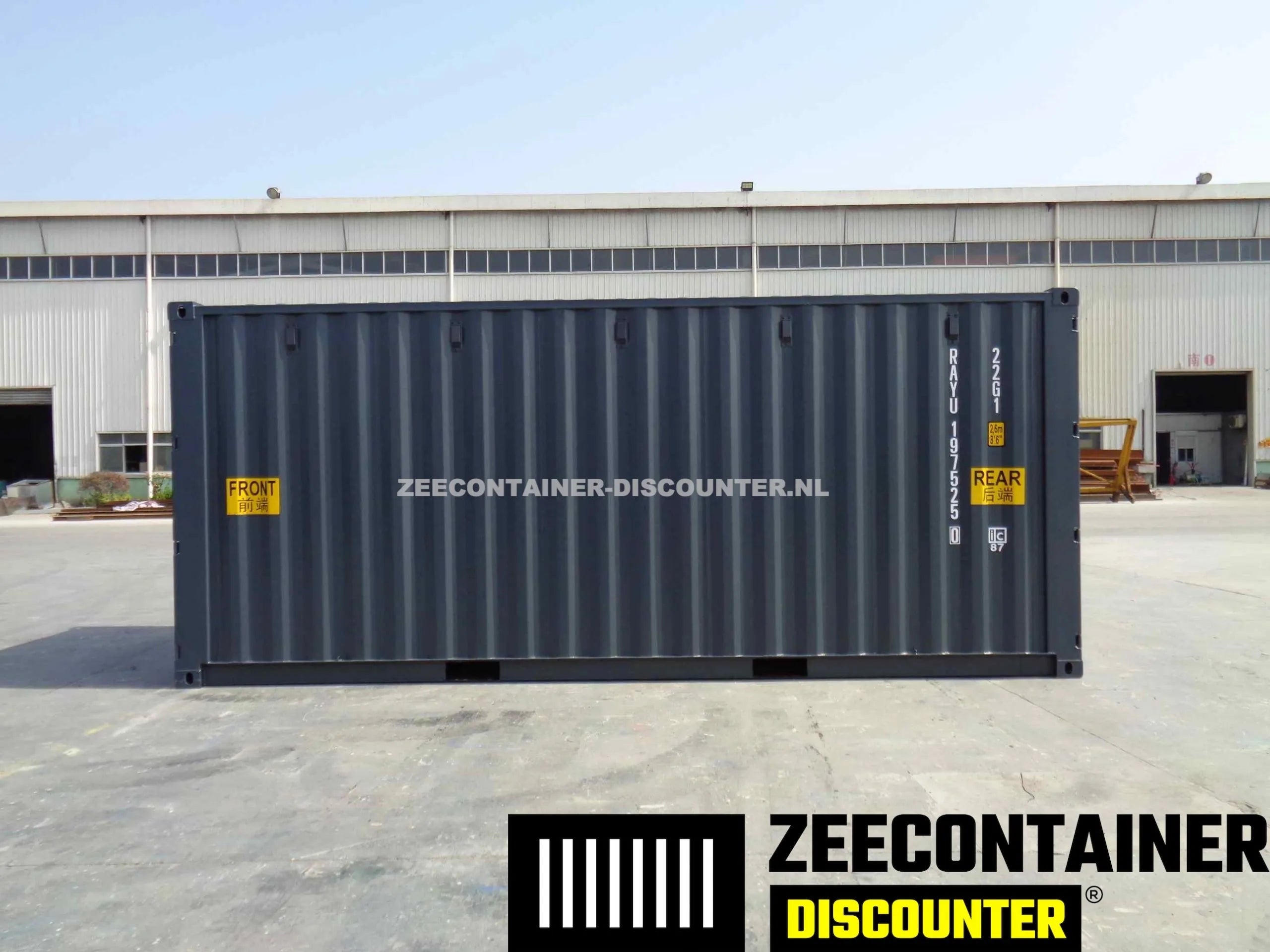20ft Dubbeldeurs Zeecontainer – RAL 7016 Antracietgrijs – Nieuw (CSC) - Zeecontainer Discounter