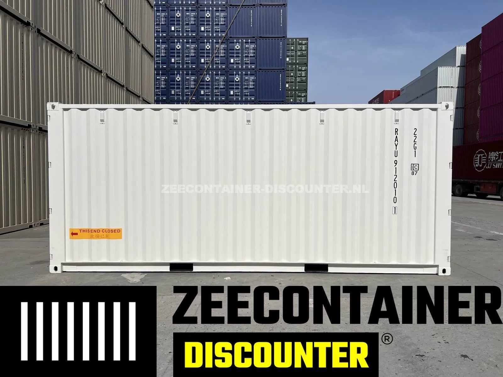 20ft Dubbeldeurs Zeecontainer – RAL 9010 Zuiver wit – Nieuw (CSC) Zeecontainer Discounter