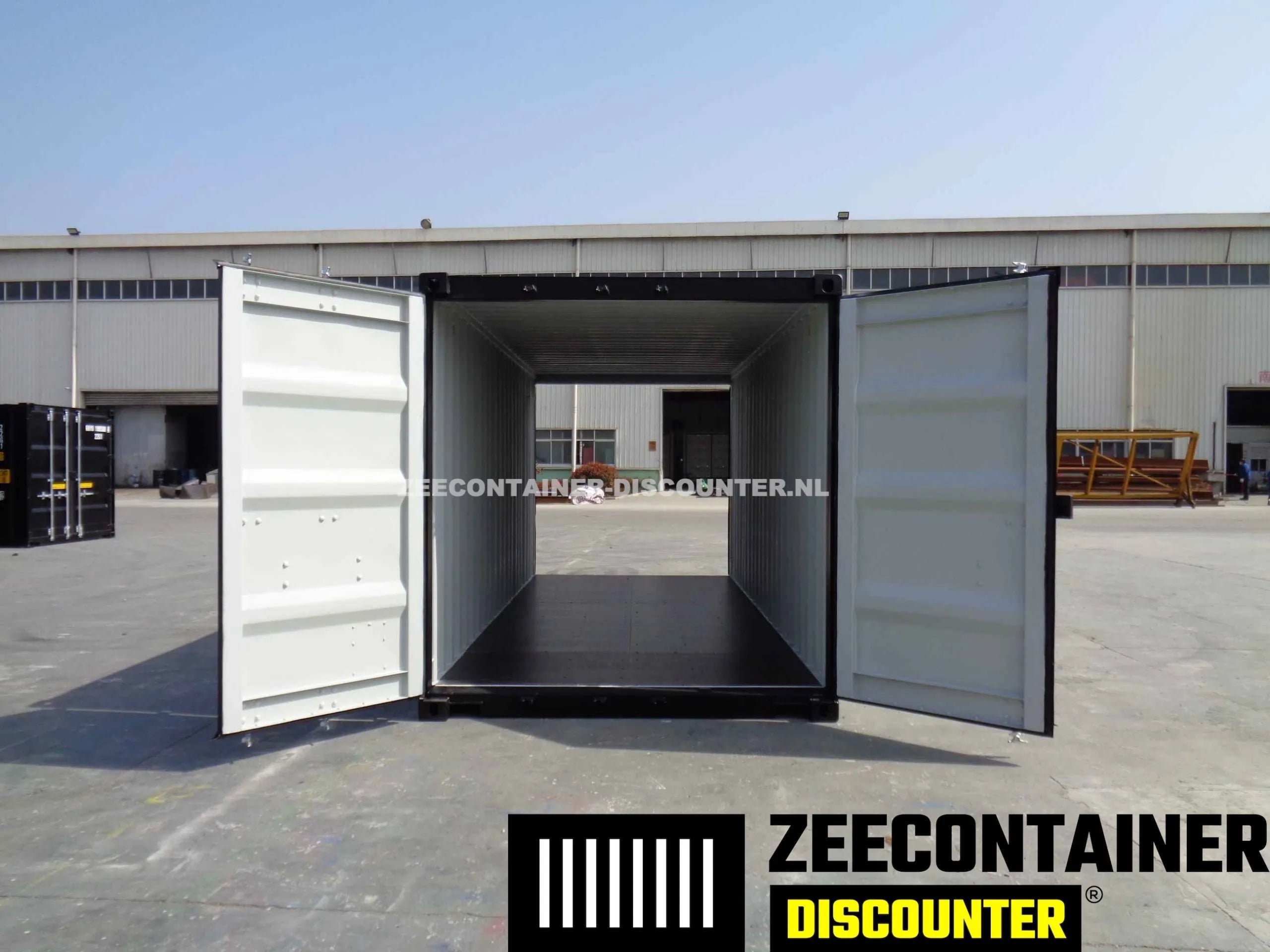 20ft Dubbeldeurs Zeecontainer – RAL 9005 Zwart – Nieuw (CSC) Zeecontainer Discounter
