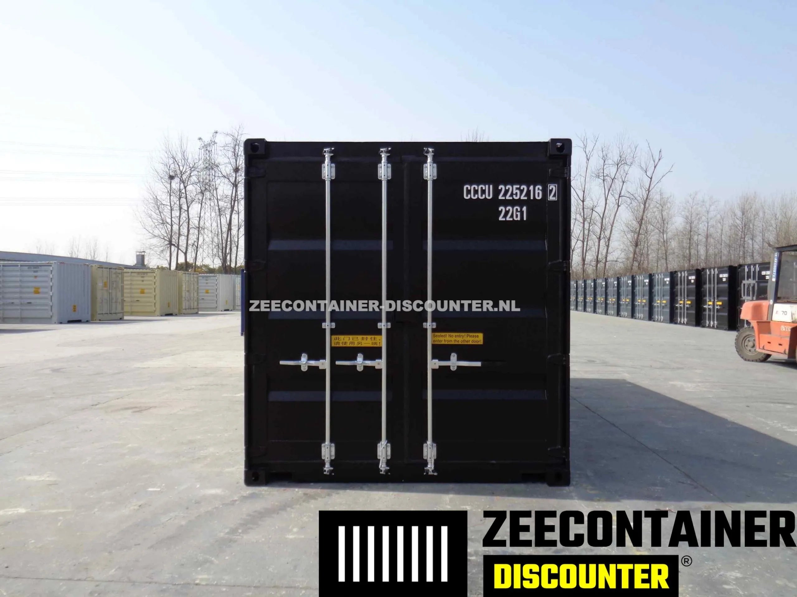 20ft Dubbeldeurs Zeecontainer – RAL 9005 Zwart – Nieuw (CSC) Zeecontainer Discounter