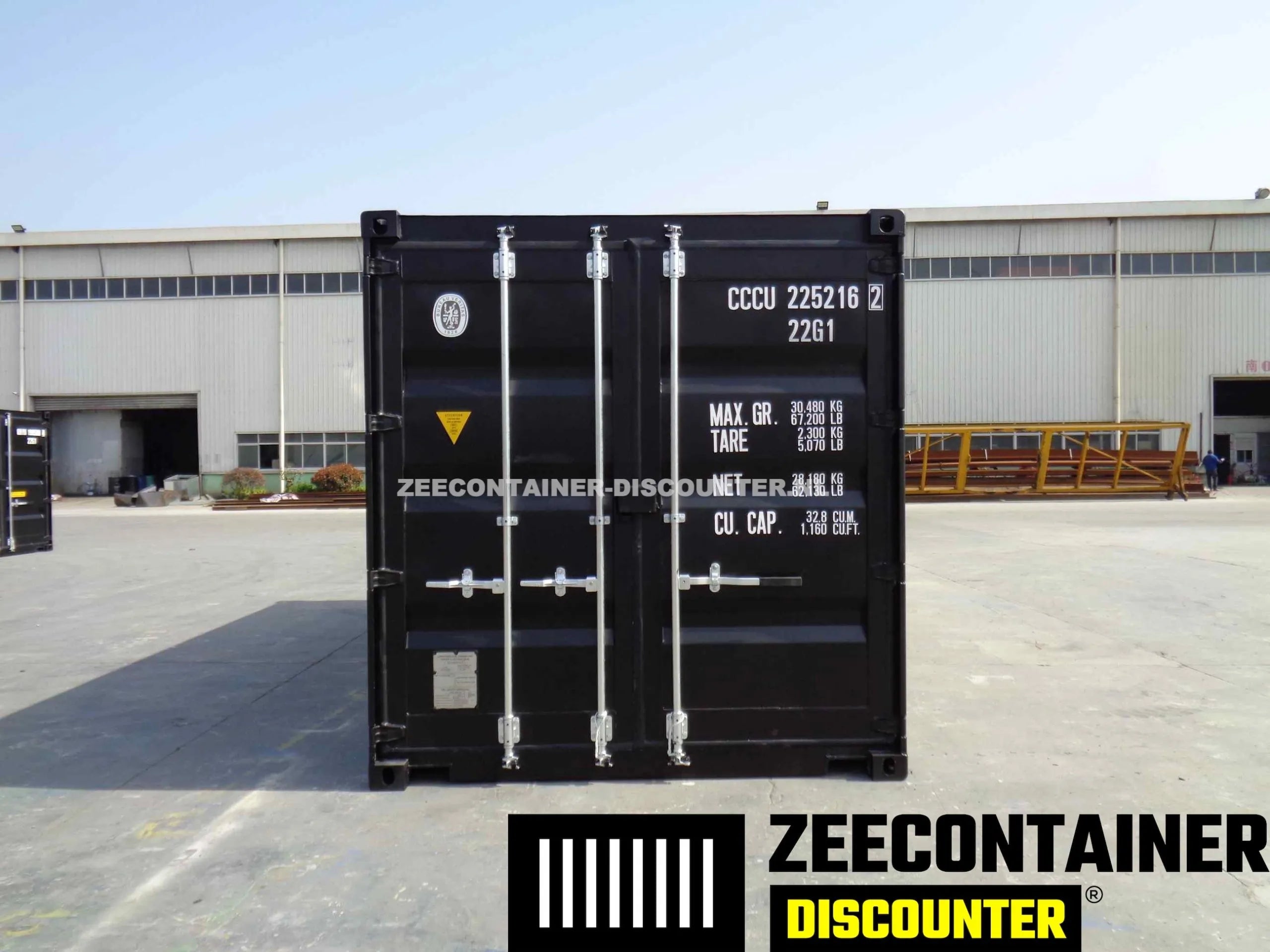 20ft Dubbeldeurs Zeecontainer – RAL 9005 Zwart – Nieuw (CSC) Zeecontainer Discounter