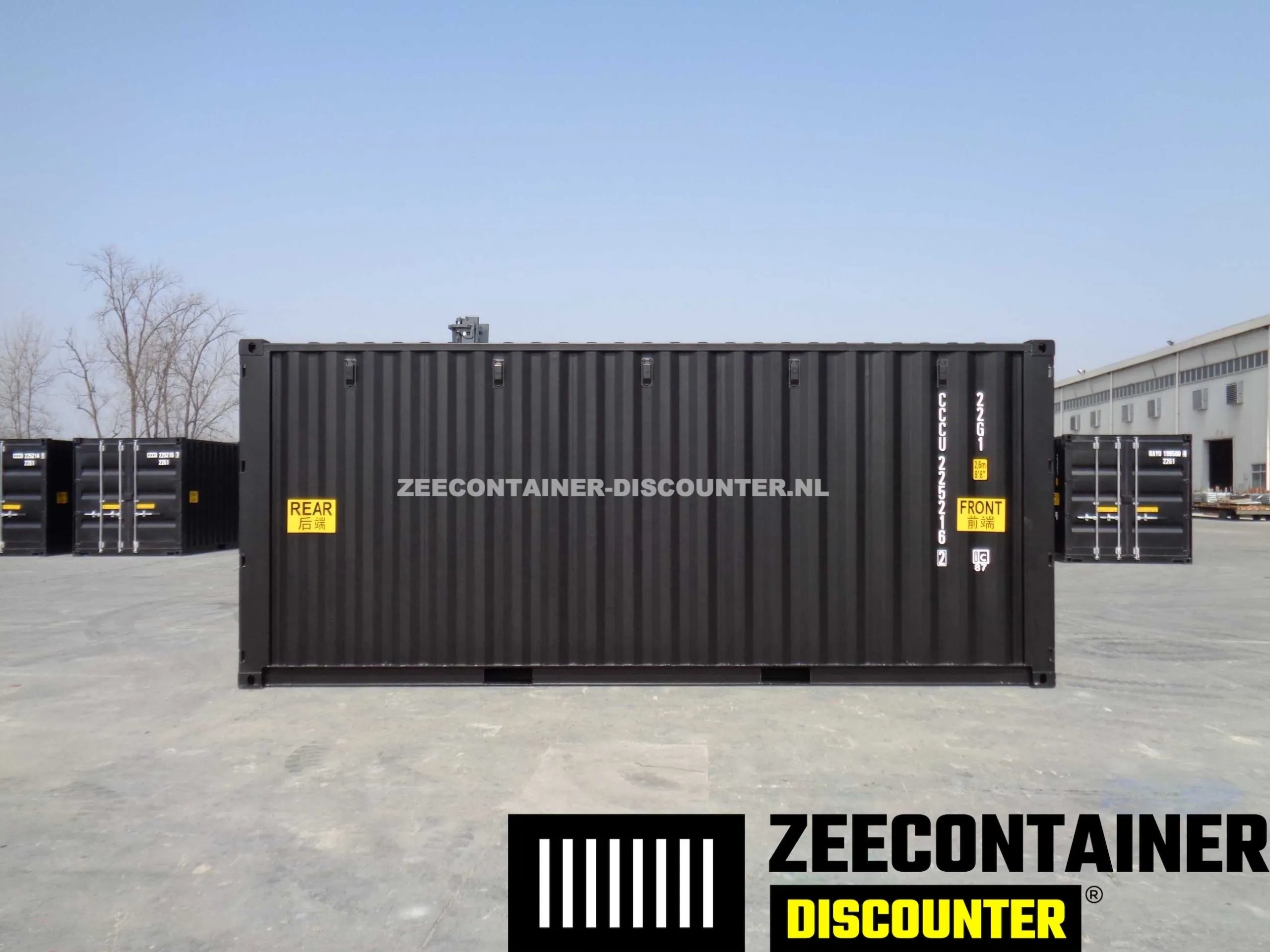 20ft Dubbeldeurs Zeecontainer – RAL 9005 Zwart – Nieuw (CSC) Zeecontainer Discounter