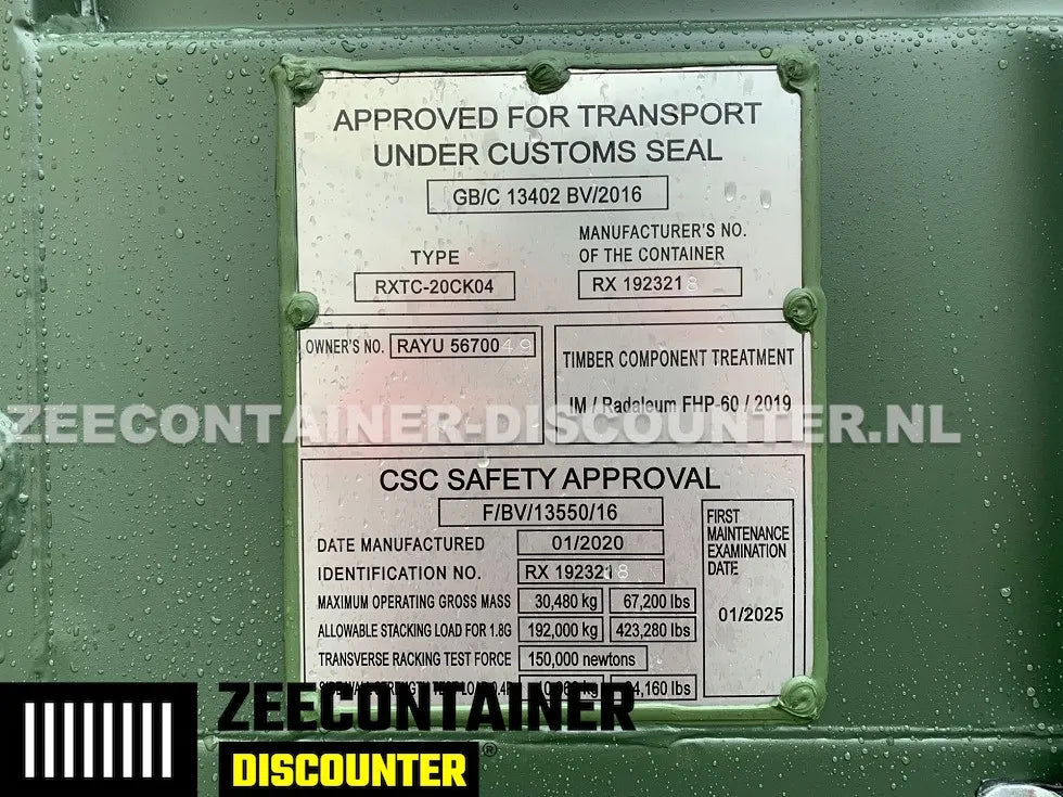 20ft Open-Side (FSA) Zeecontainer – RAL 6007 Groen – Nieuw (CSC) - Zeecontainer Discounter