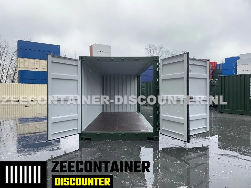 20ft Open-Side (FSA) Zeecontainer – RAL 6007 Groen – Nieuw (CSC) - Zeecontainer Discounter