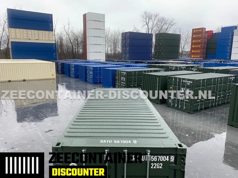 20ft Open-Side (FSA) Zeecontainer – RAL 6007 Groen – Nieuw (CSC) - Zeecontainer Discounter
