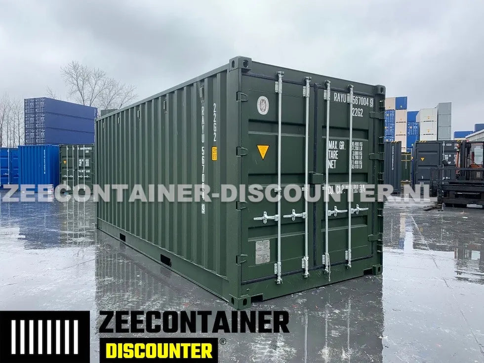 20ft Open-Side (FSA) Zeecontainer – RAL 6007 Groen – Nieuw (CSC) - Zeecontainer Discounter