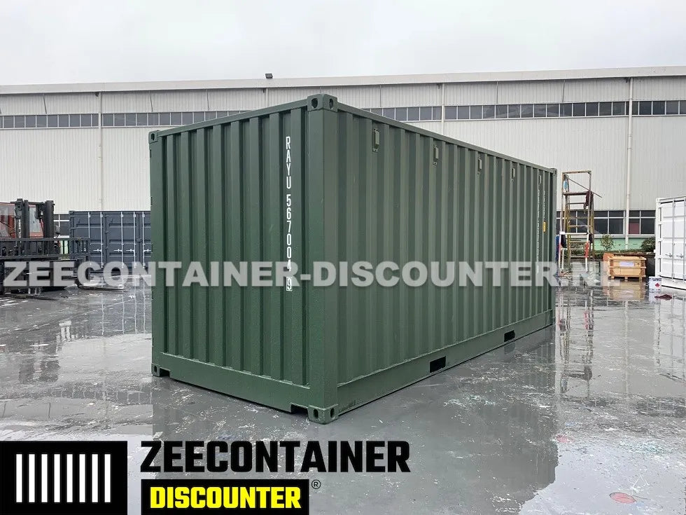 20ft Open-Side (FSA) Zeecontainer – RAL 6007 Groen – Nieuw (CSC) - Zeecontainer Discounter