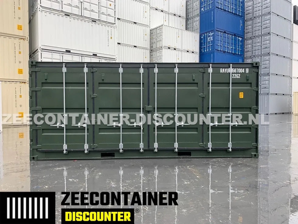 20ft Open-Side (FSA) Zeecontainer – RAL 6007 Groen – Nieuw (CSC) - Zeecontainer Discounter
