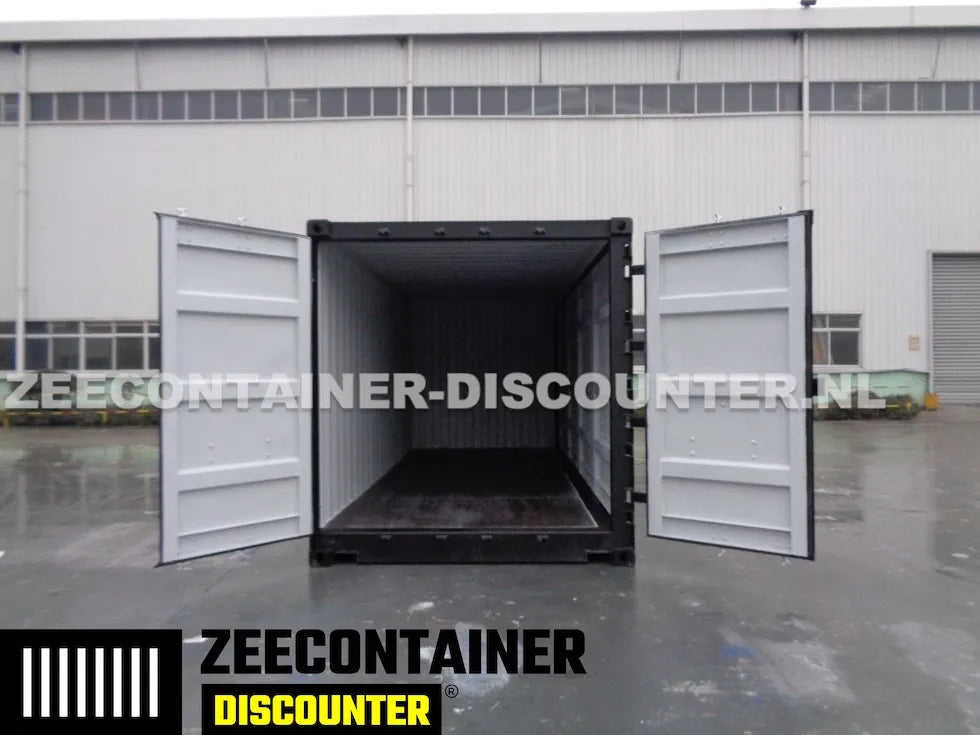 20ft Open-Side (FSA) Zeecontainer – RAL 9005 Zwart – Nieuw (CSC) - Zeecontainer Discounter