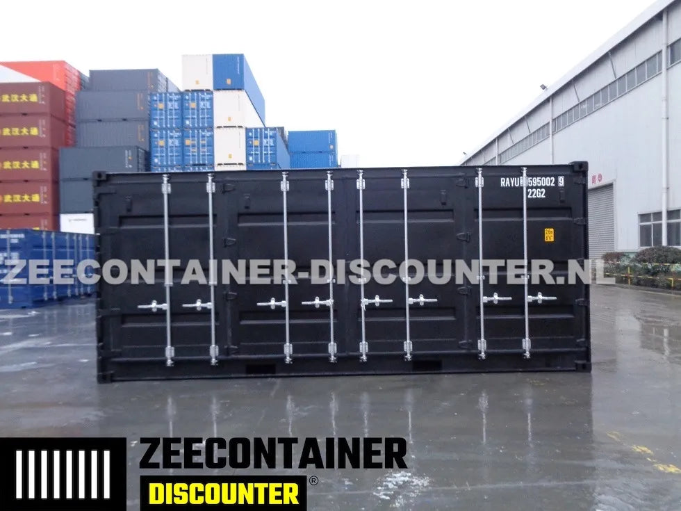 20ft Open-Side (FSA) Zeecontainer – RAL 9005 Zwart – Nieuw (CSC) - Zeecontainer Discounter