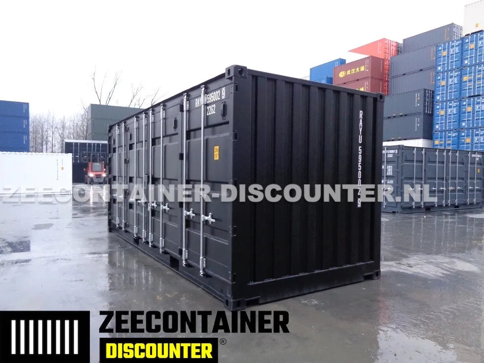 20ft Open-Side (FSA) Zeecontainer – RAL 9005 Zwart – Nieuw (CSC) - Zeecontainer Discounter
