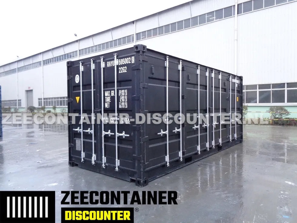 20ft Open-Side (FSA) Zeecontainer – RAL 9005 Zwart – Nieuw (CSC) - Zeecontainer Discounter