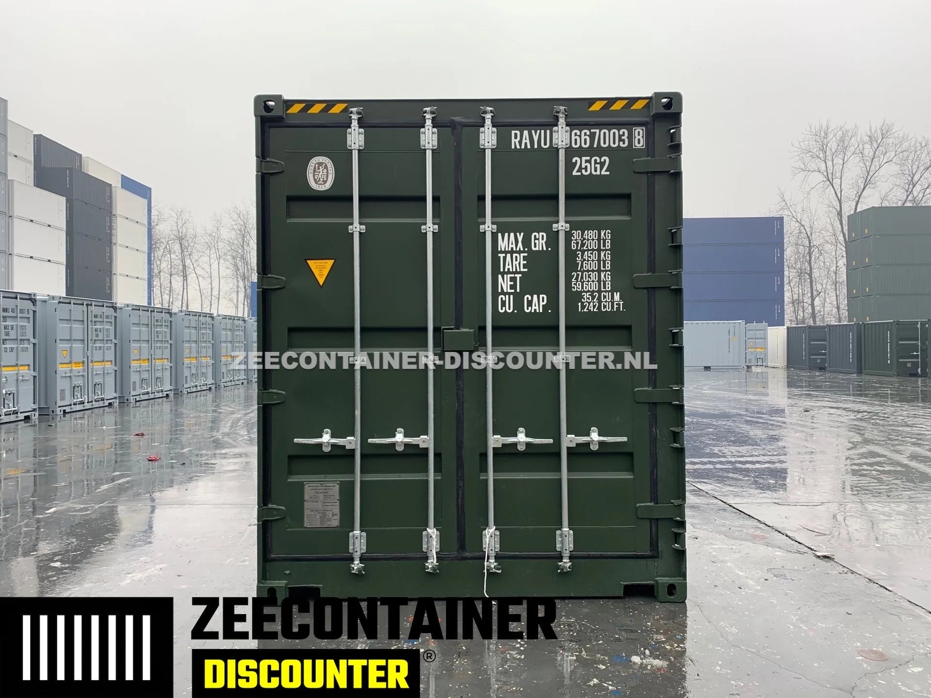 20ft High-Cube Open-Side Zeecontainer (HC-FSA) – RAL 6007 Groen – Nieuw (CSC) - Zeecontainer Discounter