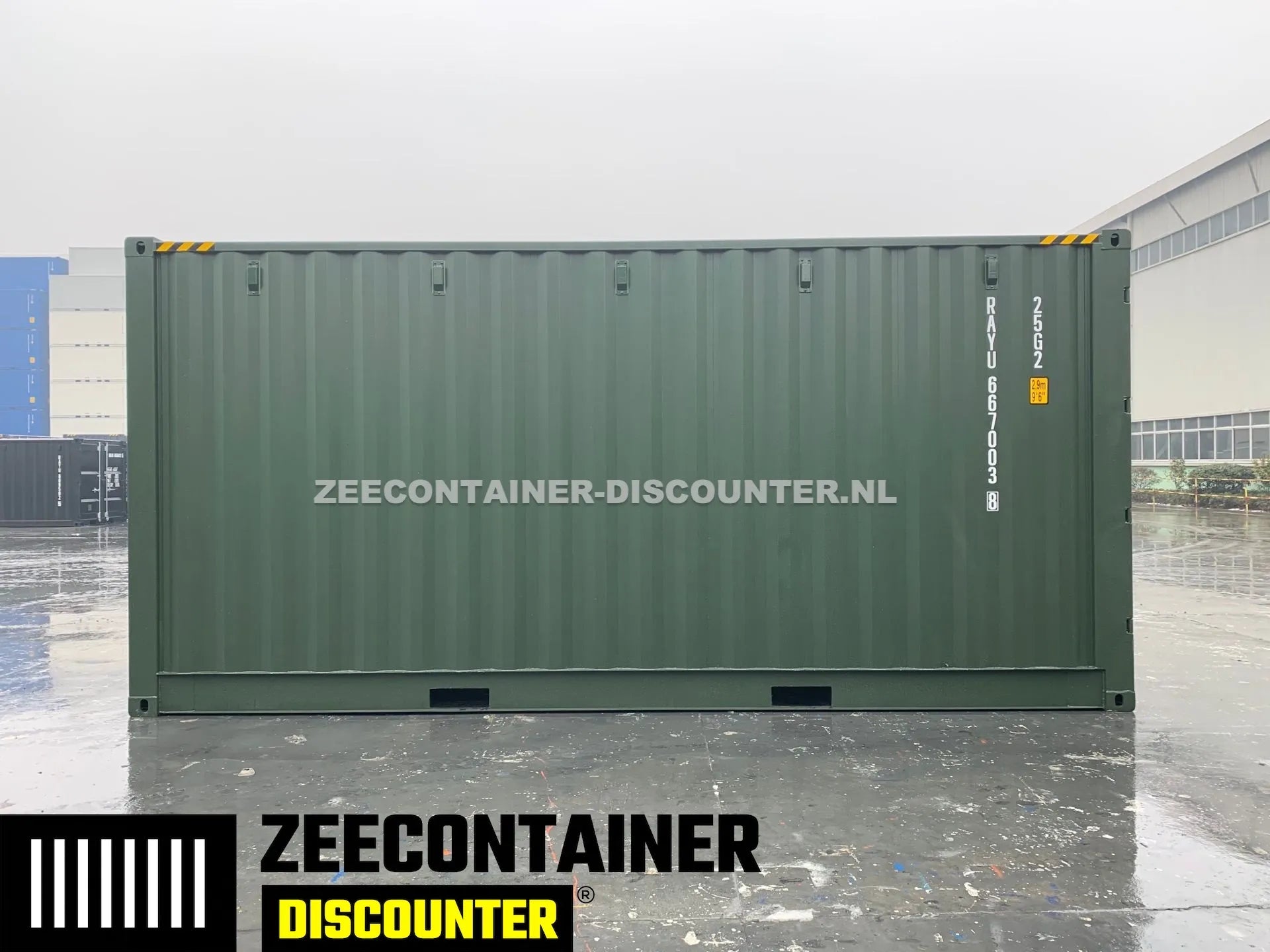 20ft High-Cube Open-Side Zeecontainer (HC-FSA) – RAL 6007 Groen – Nieuw (CSC) - Zeecontainer Discounter