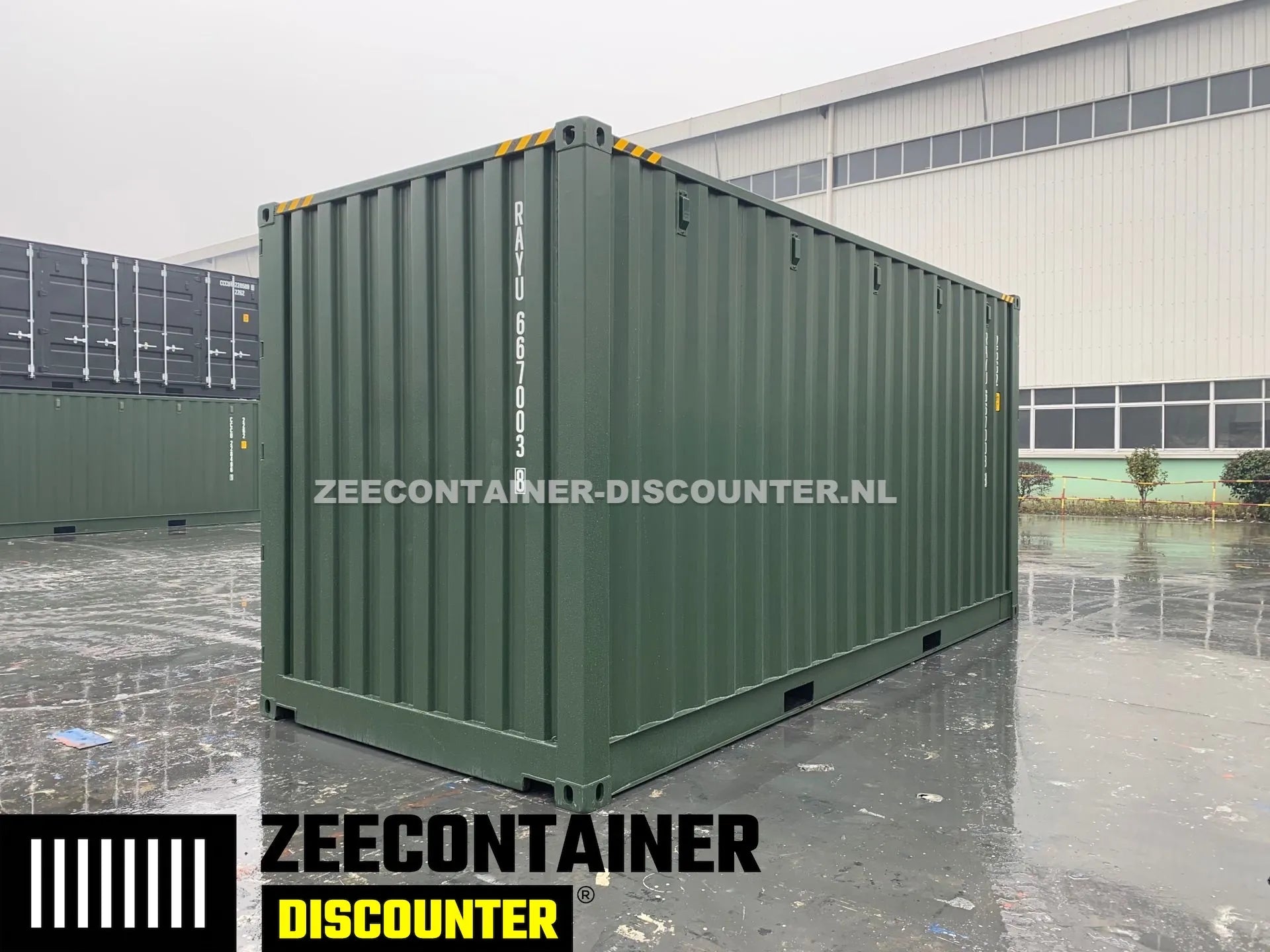 20ft High-Cube Open-Side Zeecontainer (HC-FSA) – RAL 6007 Groen – Nieuw (CSC) - Zeecontainer Discounter