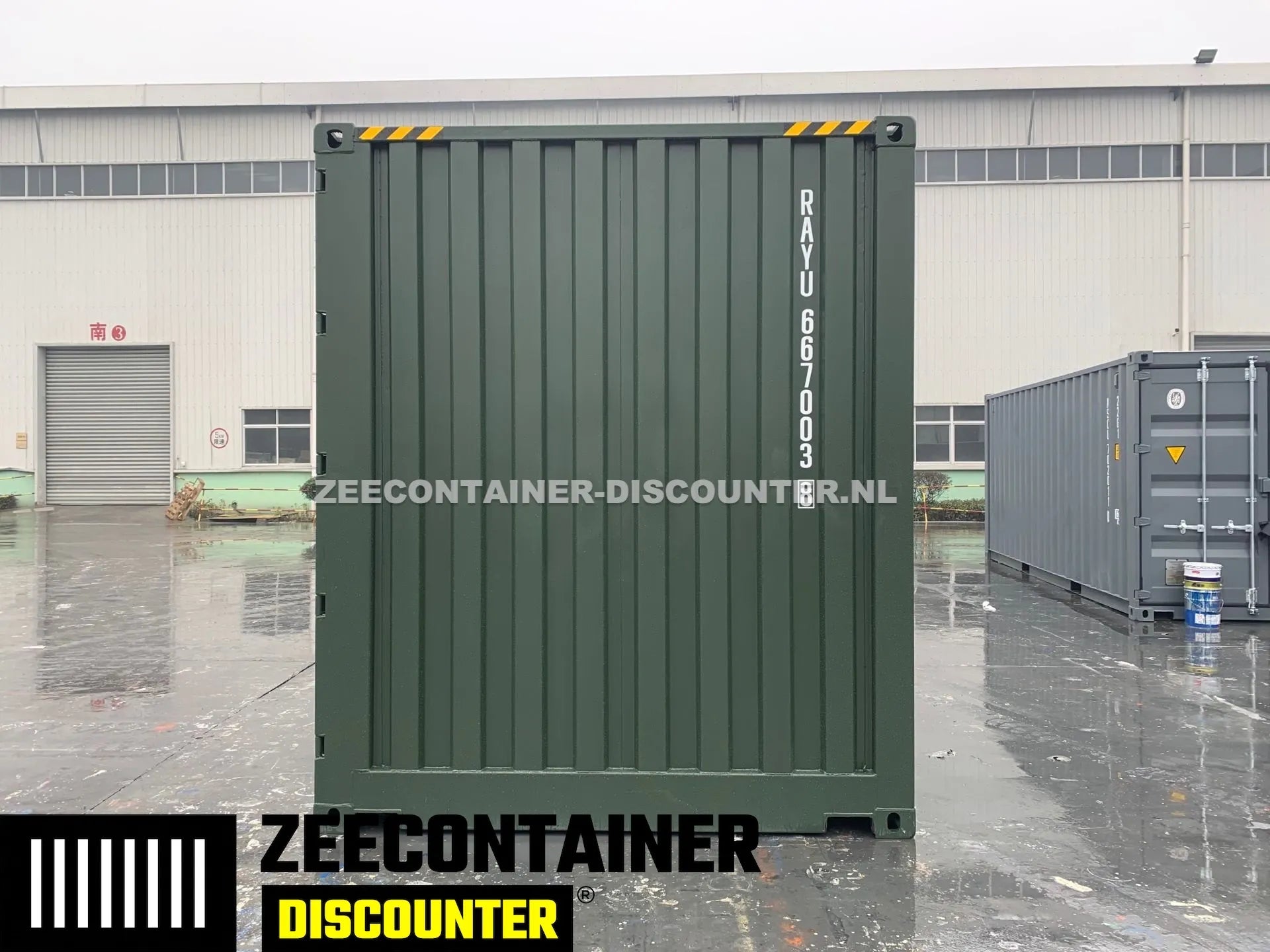 20ft High-Cube Open-Side Zeecontainer (HC-FSA) – RAL 6007 Groen – Nieuw (CSC) - Zeecontainer Discounter
