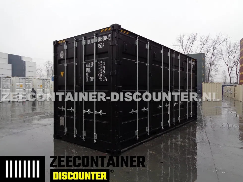 20ft High-Cube Open-Side Zeecontainer (HC-FSA) – RAL 9005 Zwart – Nieuw (CSC) - Zeecontainer Discounter
