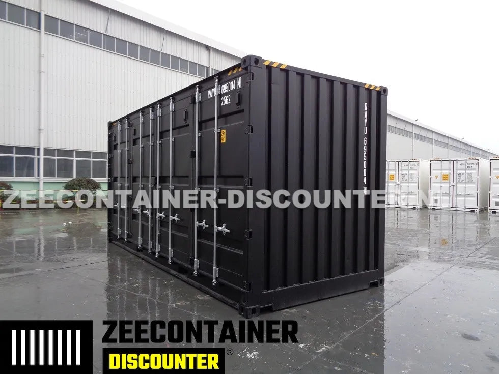 20ft High-Cube Open-Side Zeecontainer (HC-FSA) – RAL 9005 Zwart – Nieuw (CSC) - Zeecontainer Discounter