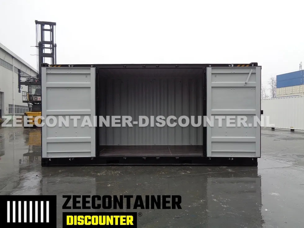 20ft High-Cube Open-Side Zeecontainer (HC-FSA) – RAL 9005 Zwart – Nieuw (CSC) - Zeecontainer Discounter