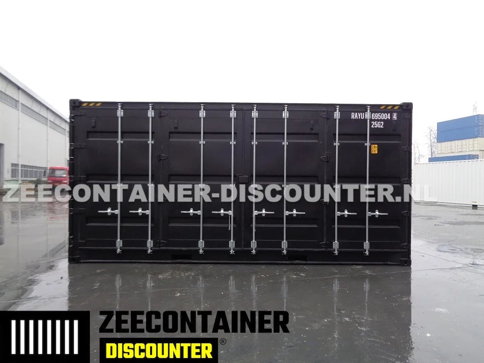 20ft High-Cube Open-Side Zeecontainer (HC-FSA) – RAL 9005 Zwart – Nieuw (CSC) - Zeecontainer Discounter