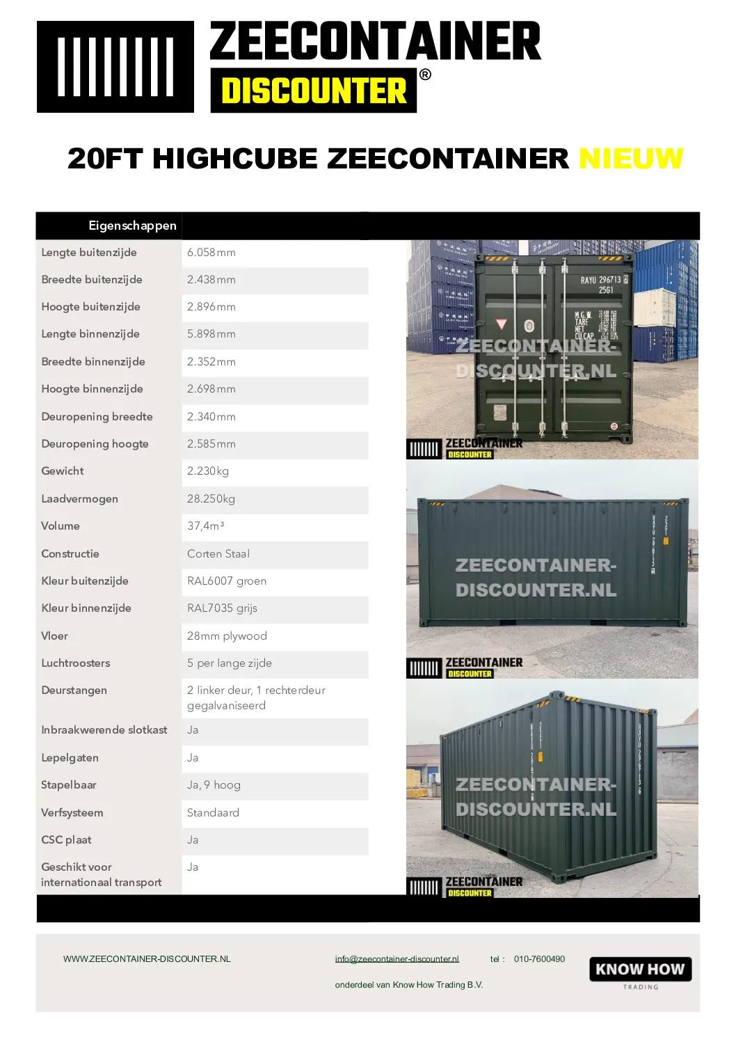 20ft High-Cube Zeecontainer – RAL 6007 Groen – Nieuw (CSC) - Zeecontainer Discounter
