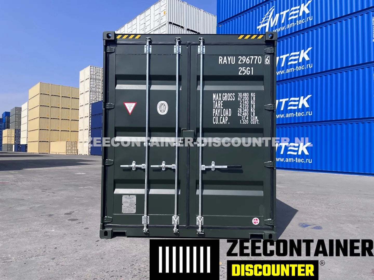 20ft High-Cube Zeecontainer – RAL 6007 Groen – Nieuw (CSC) - Zeecontainer Discounter