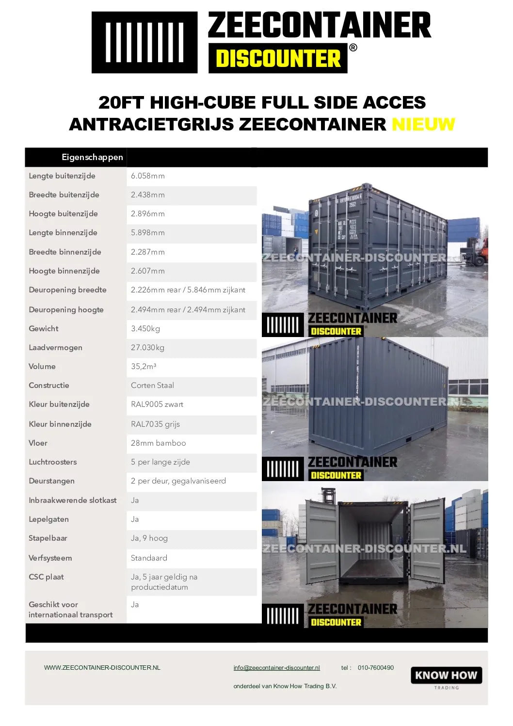 20ft High-Cube Open-Side (HC-FSA) – Zeecontainer RAL 7016 – Nieuw (CSC) Zeecontainer Discounter