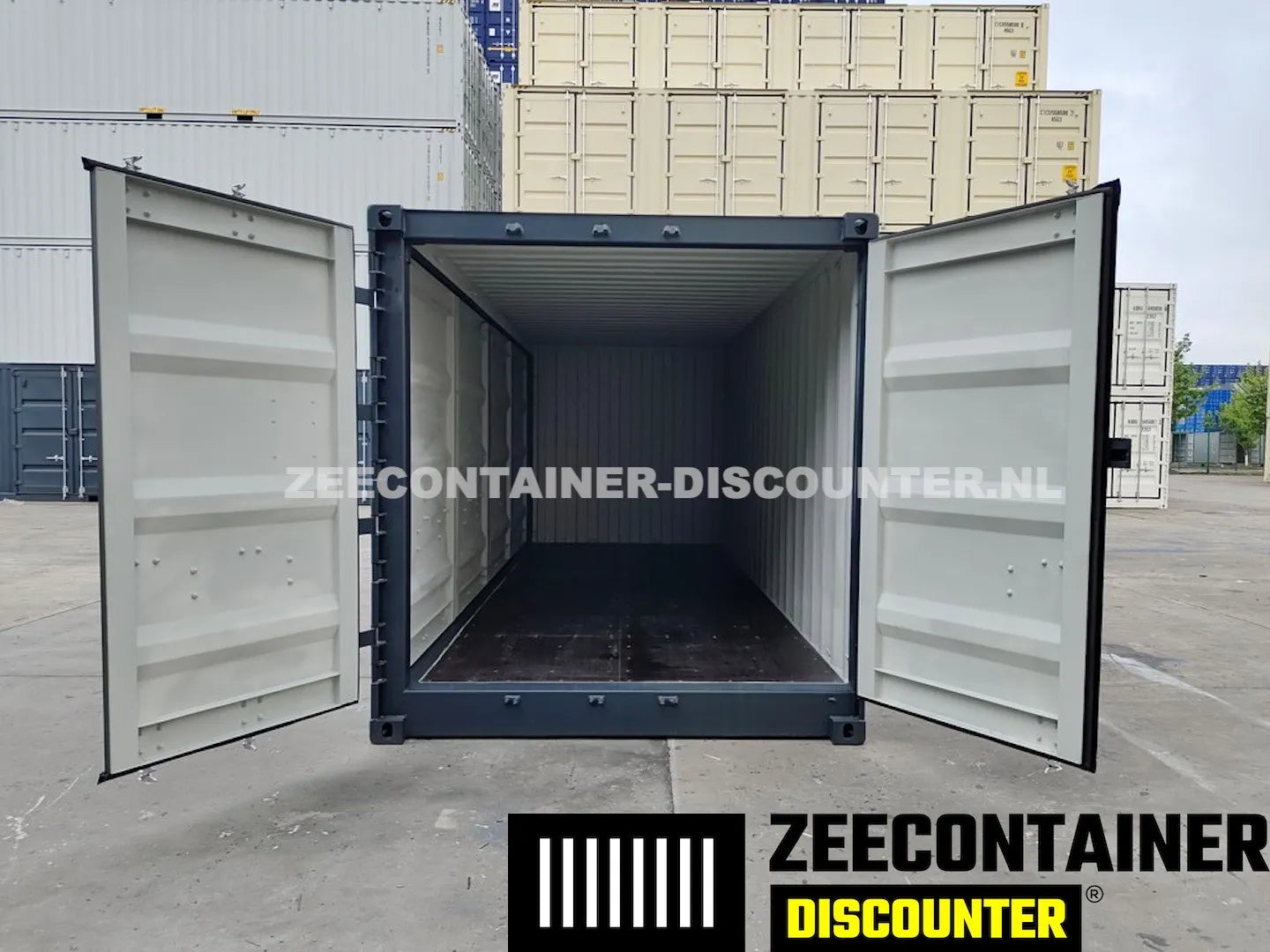 20ft Open-Side-Links (FSA-L) Zeecontainer – RAL 7016 Antracietgrijs – Nieuw (CSC) - Zeecontainer Discounter