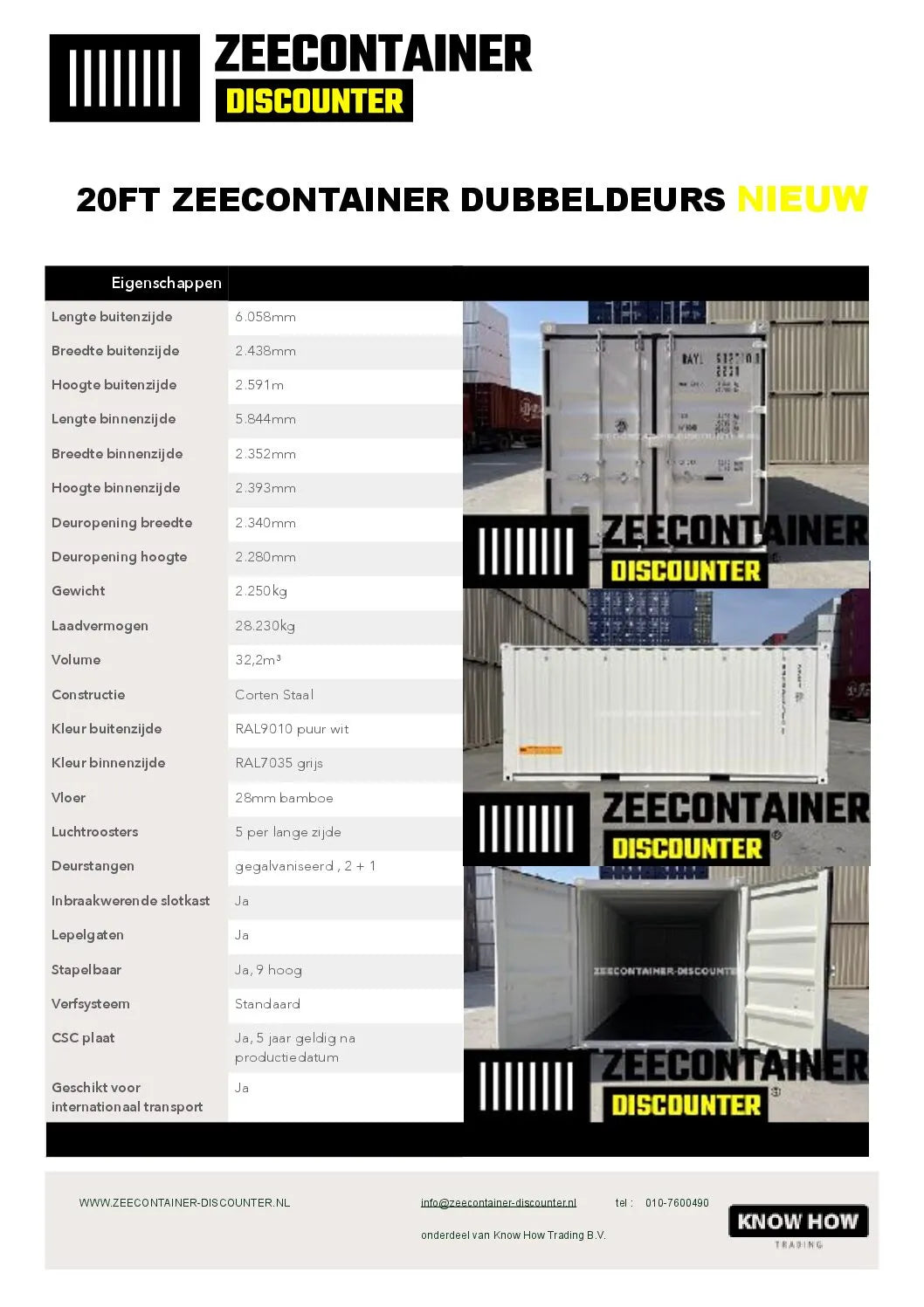 20ft Dubbeldeurs Zeecontainer – RAL 7016 Antracietgrijs – Nieuw (CSC) - Zeecontainer Discounter