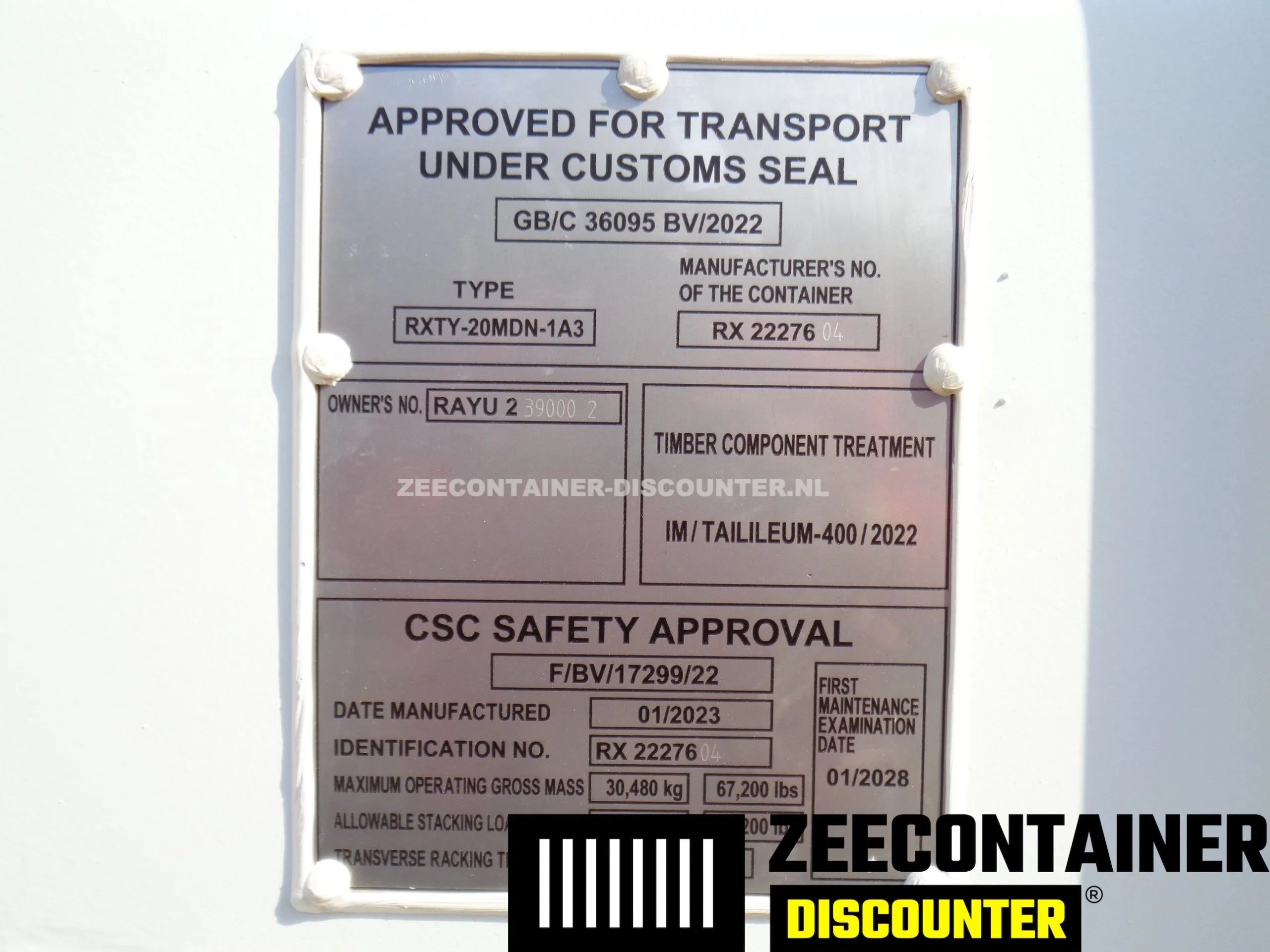 20ft Zeecontainer met 3 Zijdeuren – RAL 9010 Wit – Nieuw (CSC) - Zeecontainer Discounter