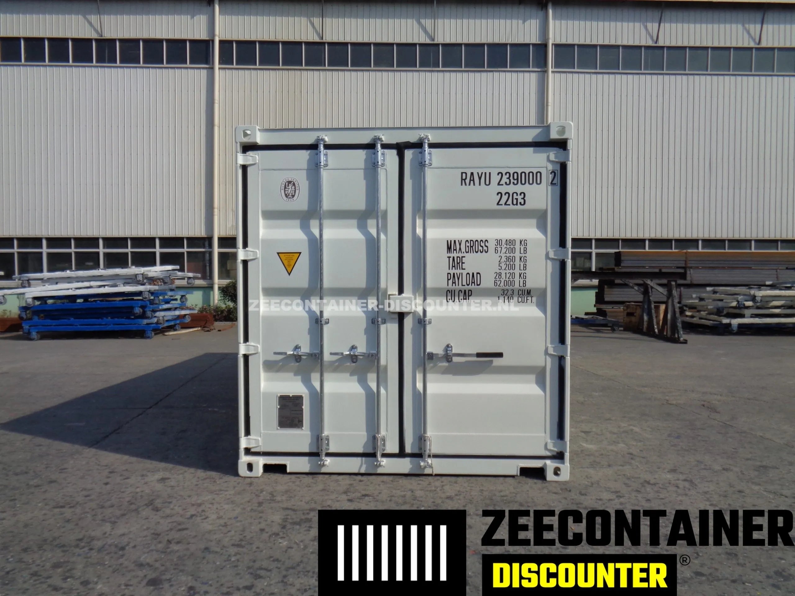 20ft Zeecontainer met 3 Zijdeuren – RAL 9010 Wit – Nieuw (CSC) - Zeecontainer Discounter
