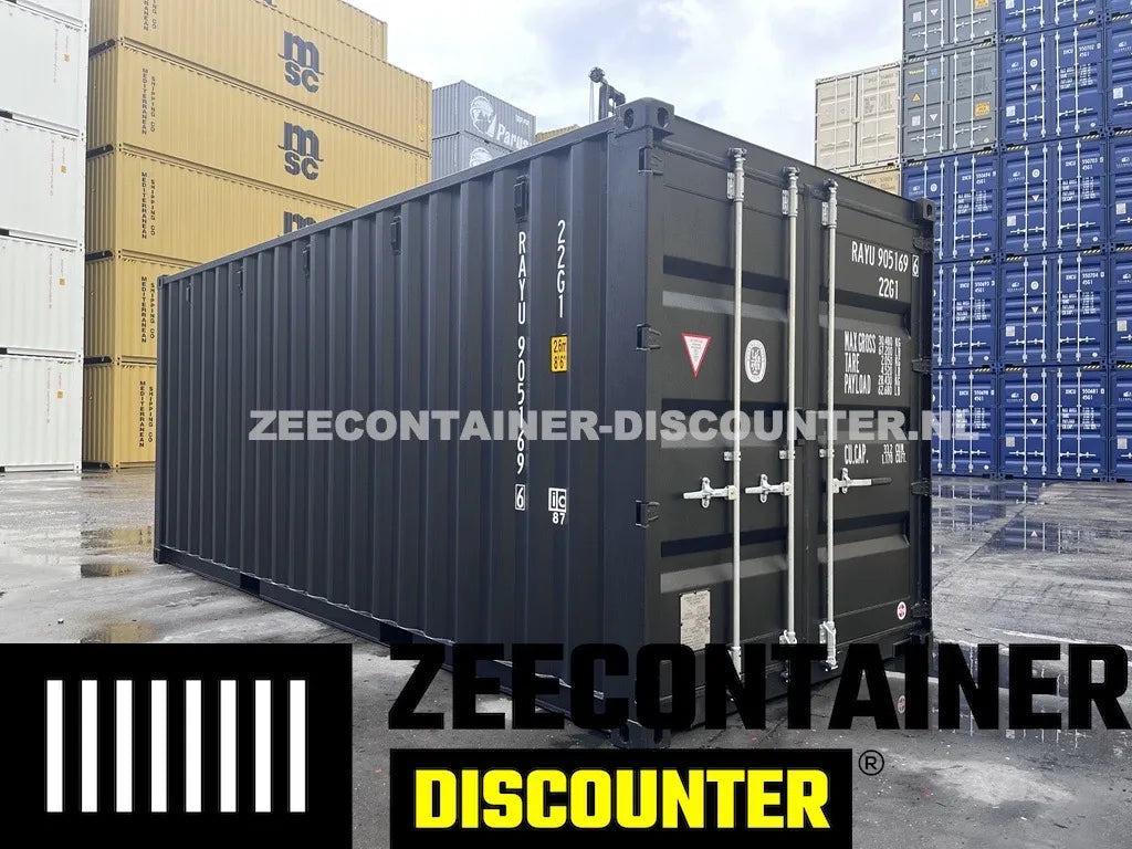 20ft Zeecontainer (Dry Van) – RAL 9005 Gitzwart – Nieuw (CSC) Zeecontainer Discounter